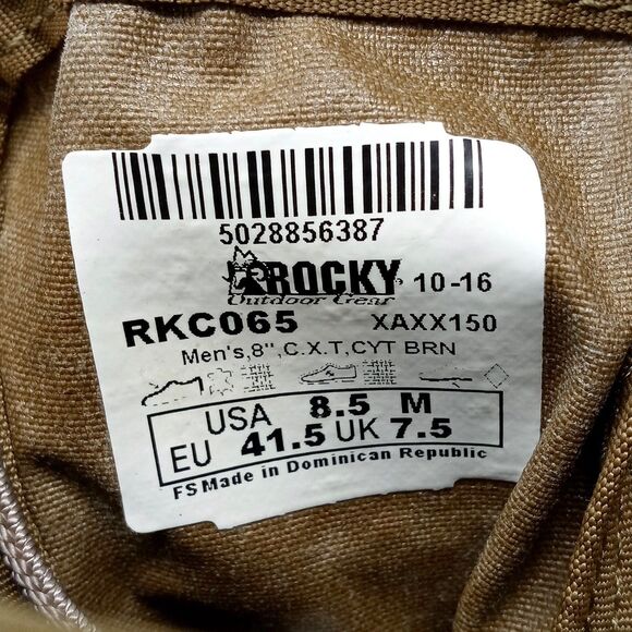 Rocky Mens 8" CXT Boots Sz 8.5 Coyote Brown Tan Military Tactical Combat Vibram - Picture 11 of 11